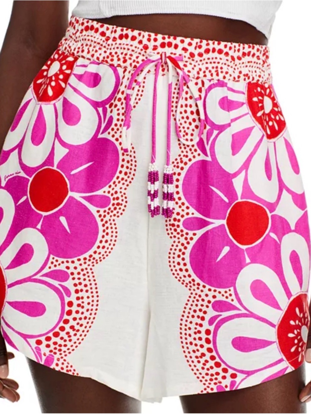 Farm Rio- Vibrant Floral Drawstring Shorts - Pink & Red